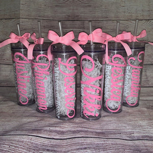 Custom Double Walled Skinny Tumbler with Straw